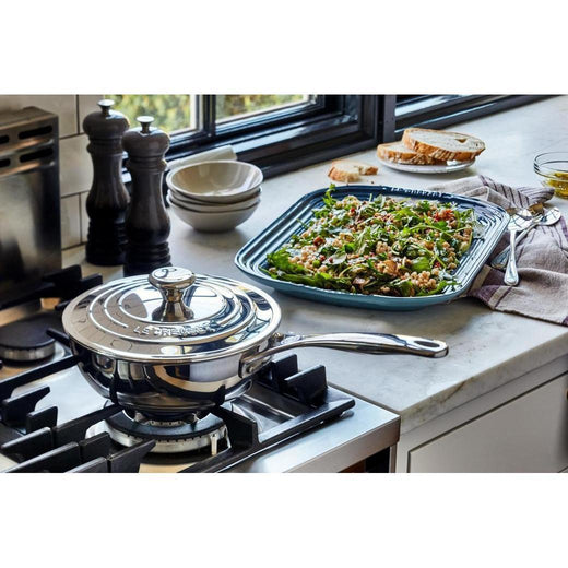 Le Creuset 3.5 qt. Stainless Steel Saucier Pan with Lid - Discover Gourmet