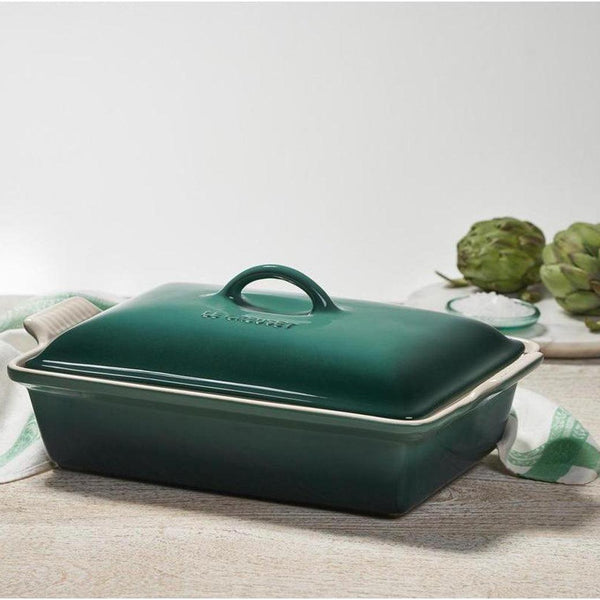 RARE HTF Green Le Creuset Stoneware Square Baking Dish With