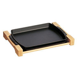 Staub+Cast+Iron+15%E2%80%B3+x+9%E2%80%B3+Rectangular+Serving+Dish+with+Wood+Base+-+Matte+Black+-+Discover+Gourmet