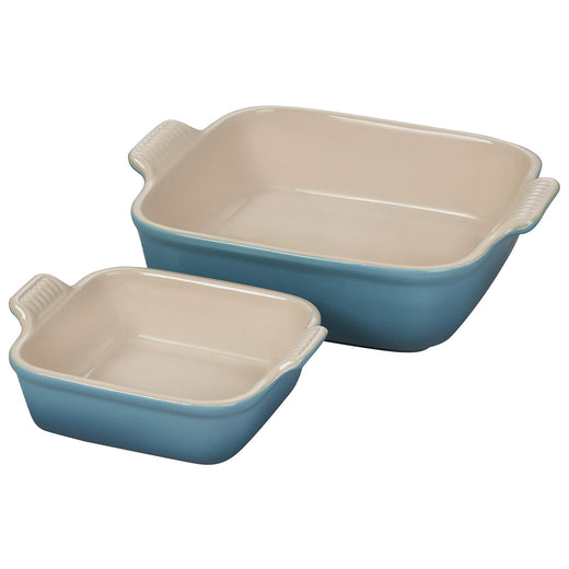 Le Creuset Stoneware Heritage Set of 2 Square Dishes - Caribbean | Discover Gourmet