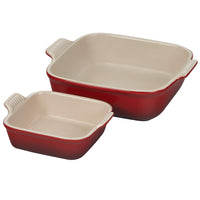Le Creuset Stoneware Heritage Set of 2 Square Dishes - Cerise | Discover Gourmet