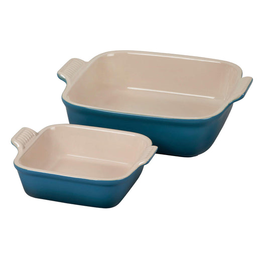 Le Creuset Stoneware Heritage Set of 2 Square Dishes - Deep Teal | Discover Gourmet