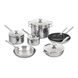 Le+Creuset+Tri-Ply+12+Piece+Stainless+Steel+Cookware+Set+-+Discover+Gourmet