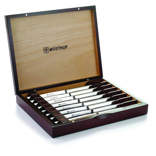 Wusthof 8-Piece Stainless Steak Knife Set in Wooden Chest