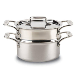 All-Clad+d5+Brushed+Stainless+3+qt+Casserole+Pan+with+Steamer+-+Discover+Gourmet