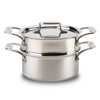 All-Clad d5 Brushed Stainless 3 qt Casserole Pan with Steamer - Discover Gourmet