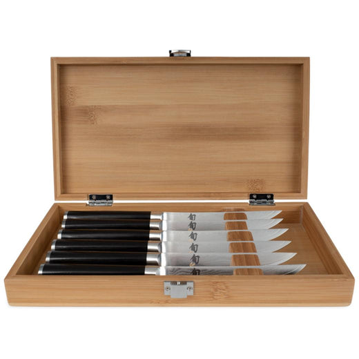 Shun Classic 6 Pc Steak Knife Set: Six Steak Knives | bamboo boxed set - Discover Gourmet