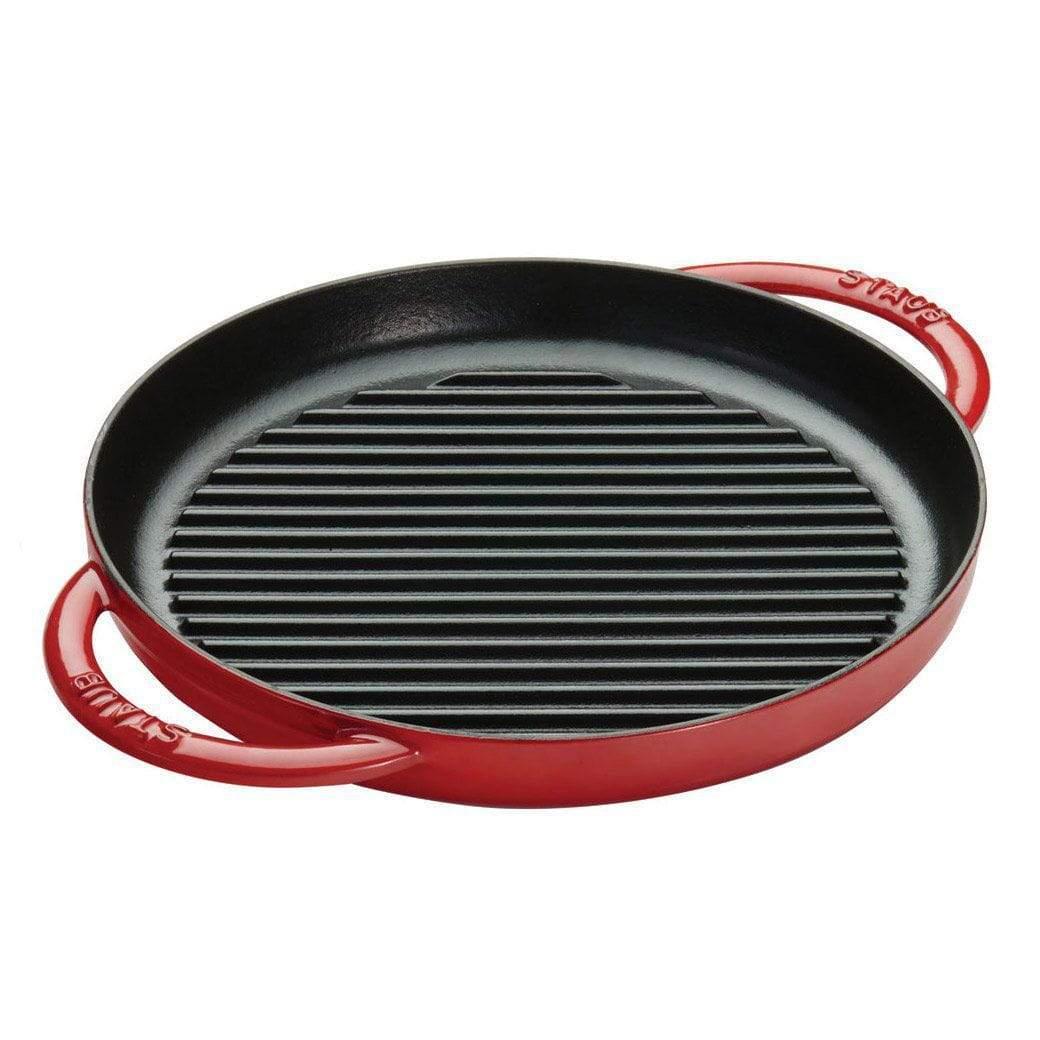 Staub Cast Iron Grill Pan, 12 width, cherry enamel coating, 1 each