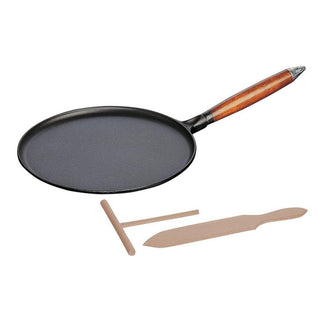 Staub Cast Iron 11″ Crepe Pan with Spreader & Spatula - Matte Black - Discover Gourmet